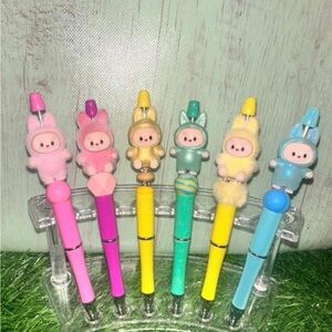 Adorable Character Pens Set with Plush Toppers